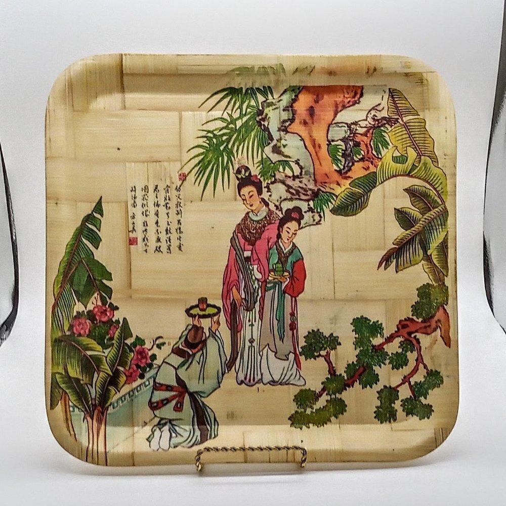 Set of 3 Square Painted Bamboo Serving Trays